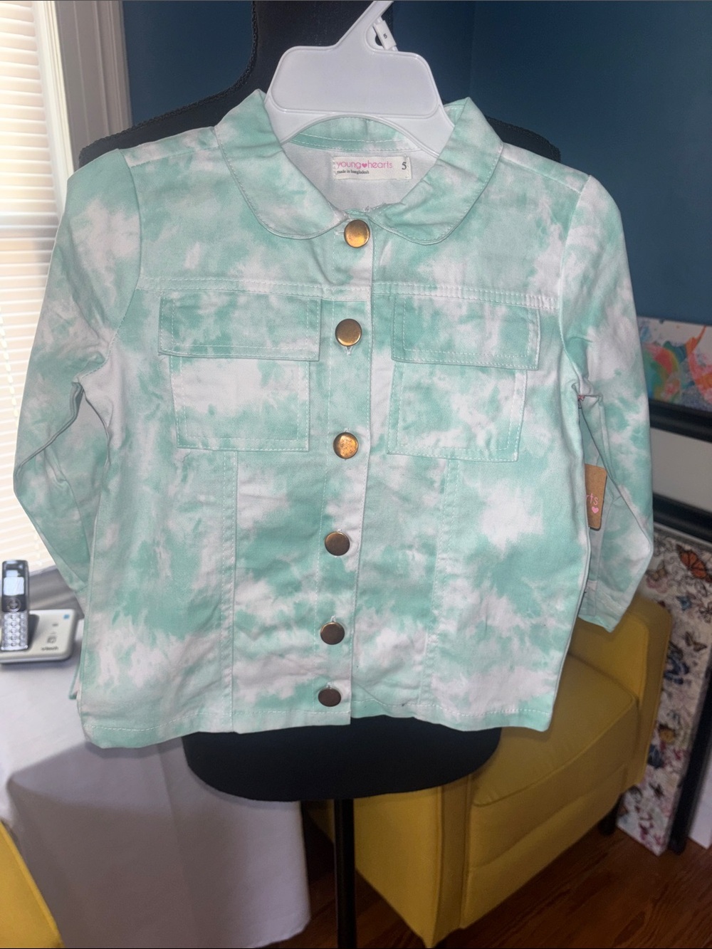 Girls Mint Tie-Dye Button-Front Kids Jacket size 5